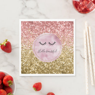 Glam Pink Gold Glitzer Black Eyelashes Serviette