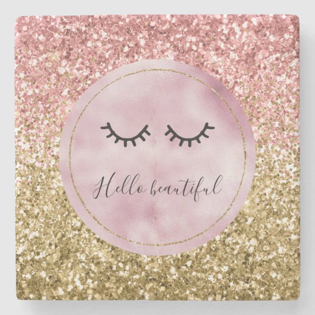 Glam Pink Gold Glitzer Black Eyelashes Steinuntersetzer (Vorderseite)