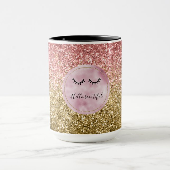 Glam Pink Gold Glitzer Black Eyelashes Tasse (Zentrum)