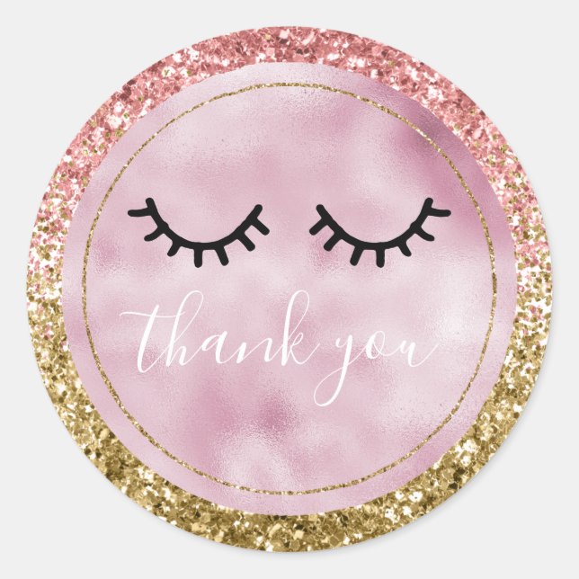 Glam Pink Gold Glitzer Black Eyelashes Vielen Dank Runder Aufkleber (Vorderseite)
