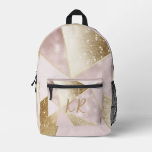 Glam Pink Gold Glitzer Geometric Personalisiert Bedruckter Rucksack