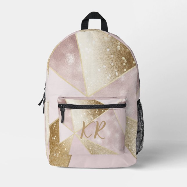 Glam Pink Gold Glitzer Geometric Personalisiert Bedruckter Rucksack (Vorderseite)