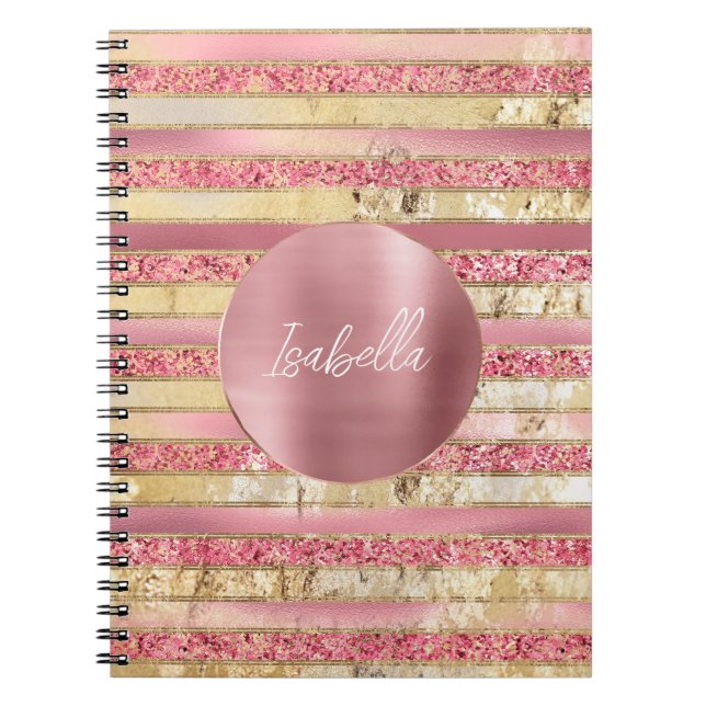 Glam Pink Gold Glitzer Streifen Notizblock (Vorderseite)