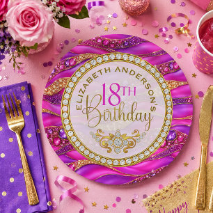 Glam Pink Gold Juwelen-Schichten 18. Geburtstag Pappteller