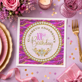 Glam Pink Gold Juwelen Strata 101. Geburtstag Serviette