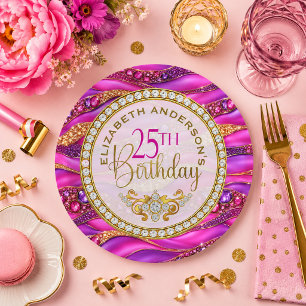 Glam Pink Gold Juwelen Strata 25. Geburtstag Pappteller