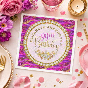 Glam Pink Gold Juwelen Strata 99. Geburtstag Serviette