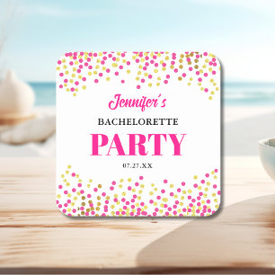 Glam Pink Gold Punkte Hochzeit Junggesellinnenabsc Rechteckiger Pappuntersetzer