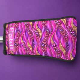 Glam Pink Gold Verzierte Strata Personalisiert Golf Headcover