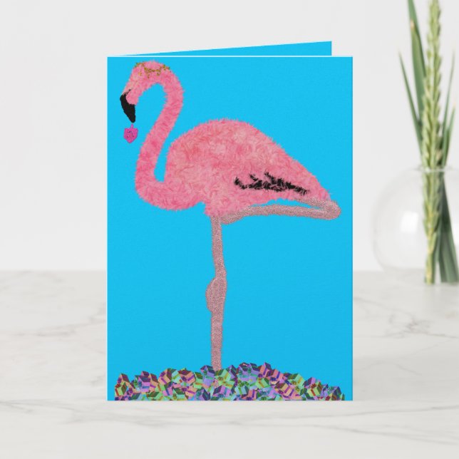 Glam Pink Hanukkah flamingo beach Feiertagskarte (Vorderseite)