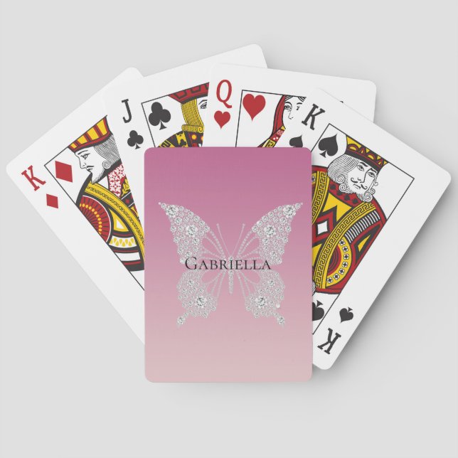 Glam Pink Imitats Diamonds Butterfly Spielkarten (Rückseite)