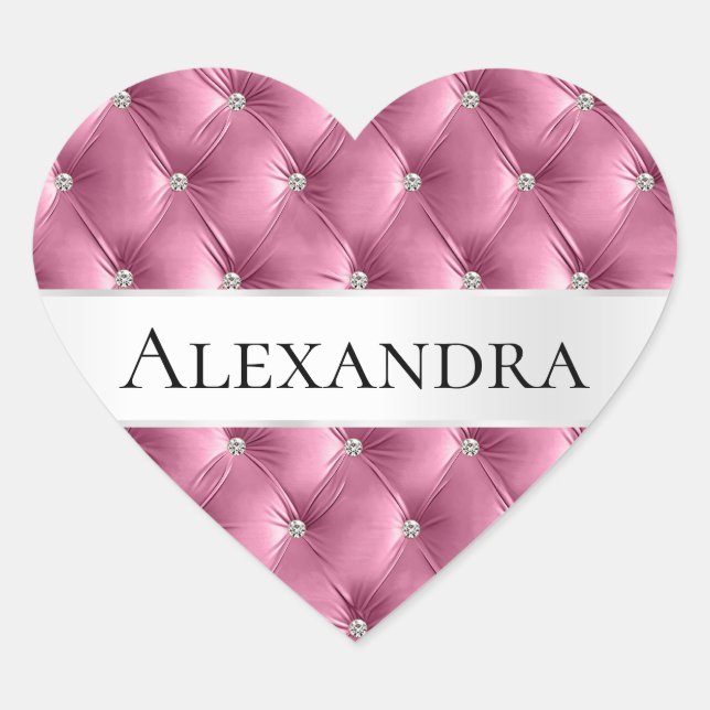 Glam Pink Imitats Velvet Luxus Name Herz-Aufkleber (Vorderseite)