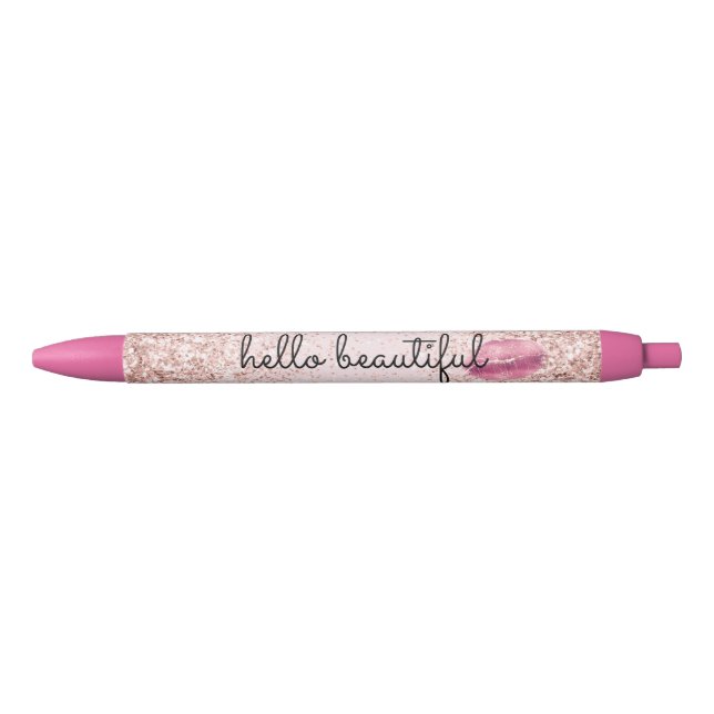 Glam Pink Kiss Lips Blush Glitzer Kugelschreiber (Vorderseite)