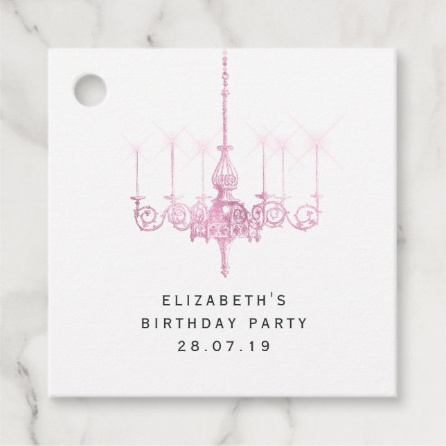 Glam Pink Kronleuchter und Sequins Geschenkanhänger (Vorderseite)