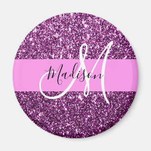 Glam Pink & Lila Glitzer Glitzern Monogramm Name Magnet