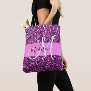 Glam Pink & Lila Glitzer Glitzern Monogramm Name Tasche