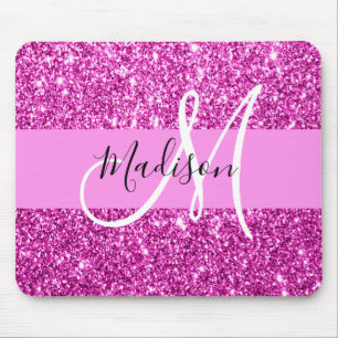 Glam Pink & Magenta Glitzer Sparkle Monogram Name Mousepad