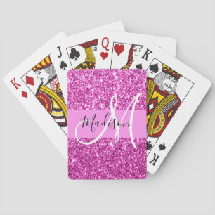 Glam Pink & Magenta Glitzer Sparkle Monogram Name Spielkarten