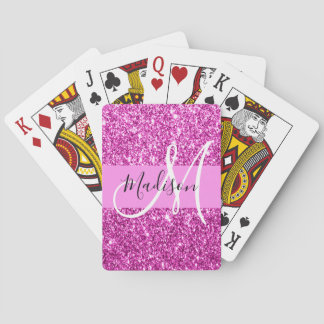 Glam Pink & Magenta Glitzer Sparkle Monogram Name Spielkarten