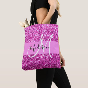 Glam Pink & Magenta Glitzer Sparkle Monogram Name Tasche