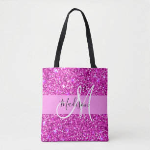 Glam Pink & Magenta Glitzer Sparkle Monogram Name Tasche