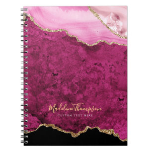 Glam Pink Magenta Samt Achat Geode Gold Schrift Notizblock