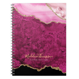 Glam Pink Magenta Velvet Agate Geode Gold Script Notizblock
