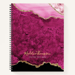 Glam Pink Magenta Velvet Agate Geode Gold Script Notizbuch