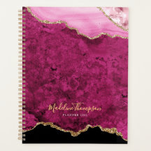Glam Pink Magenta Velvet Agate Geode Gold Script