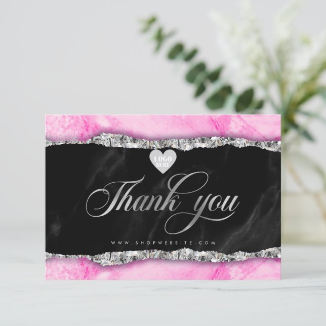 Glam Pink Marble Edge Business Danke Karte (Stehend Vorderseite)