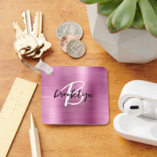 Glam-Pink-Metall-Monogramm  Schlüsselanhänger