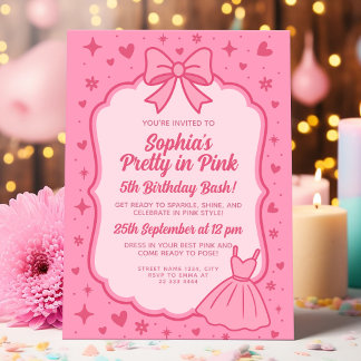 Glam Pink Mode-Puppen-Party für Mädchen Einladung