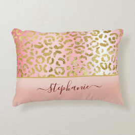 Glam Pink Ombre Gold Leopard Muster Personalisiert Dekokissen