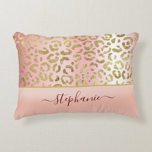 Glam Pink Ombre Gold Leopard Muster Personalisiert Dekokissen (Vorderseite)