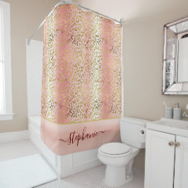 Glam Pink Ombre Gold Leopard Muster Personalisiert Duschvorhang