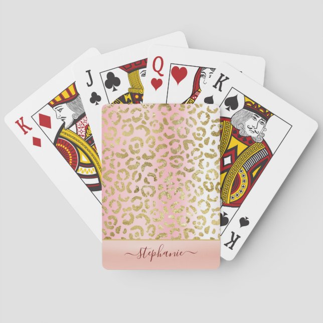 Glam Pink Ombre Gold Leopard Muster Personalisiert Spielkarten (Rückseite)