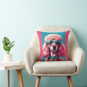 Glam Pink Pudel in tealen Sonnenbrillen & Herz Cal Kissen