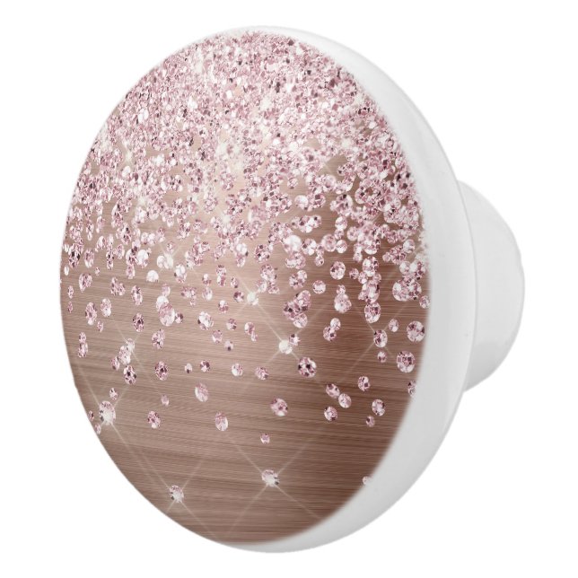 Glam Pink Rose Gold Glitzer Diamond Confetti Keramikknauf (Rechts)