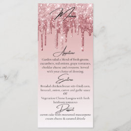 Glam Pink Rose Gold Glitzer Tropfen Elegante Menükarte