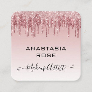 Glam Pink Rose Gold Glitzer Tropfen Makeup Artist Quadratische Visitenkarte