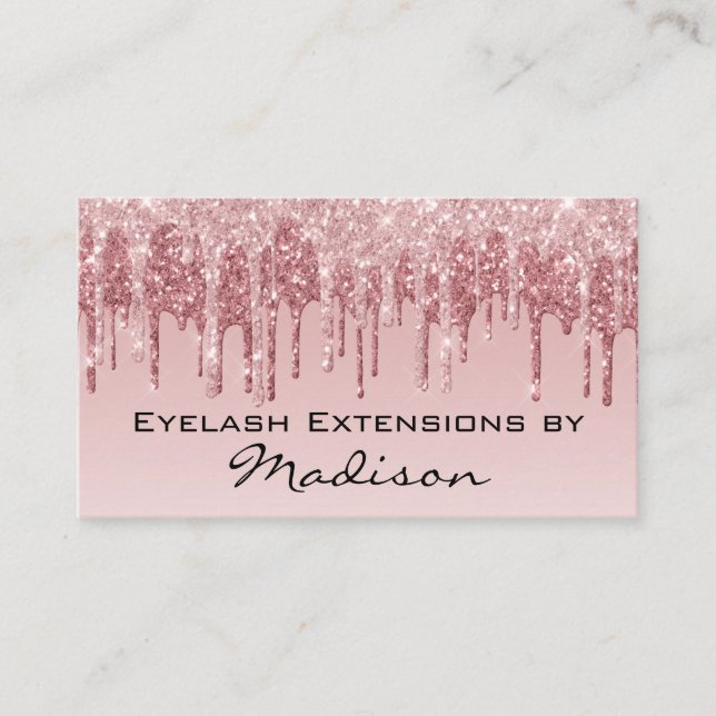 Glam Pink Rose Gold Glitzer Tropfen Makeup Eyelash Visitenkarte (Vorderseite)