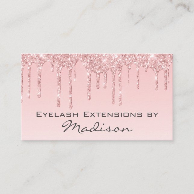 Glam Pink Rose Gold Glitzer Tropfen Makeup Eyelash Visitenkarte (Vorderseite)