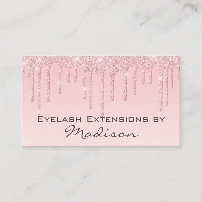 Glam Pink Rose Gold Glitzer Tropfen Makeup Eyelash Visitenkarte (Vorderseite)