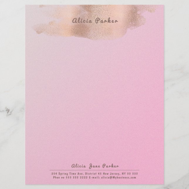 Glam Pink Rose Gold Kupferfolie | Beautician Briefbogen (Vorderseite)