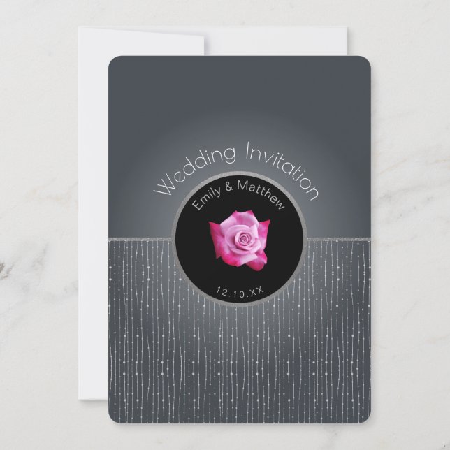 Glam Pink Rose Silver Glow Gray Hochzeit Einladung (Rückseite)