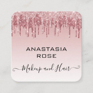 Glam Pink Rosen Gold Glitter Tropfen Makeup-Artist Quadratische Visitenkarte