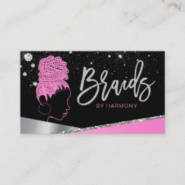 Glam Pink Silver Glitzer Diamonds Hair Braiding Visitenkarte