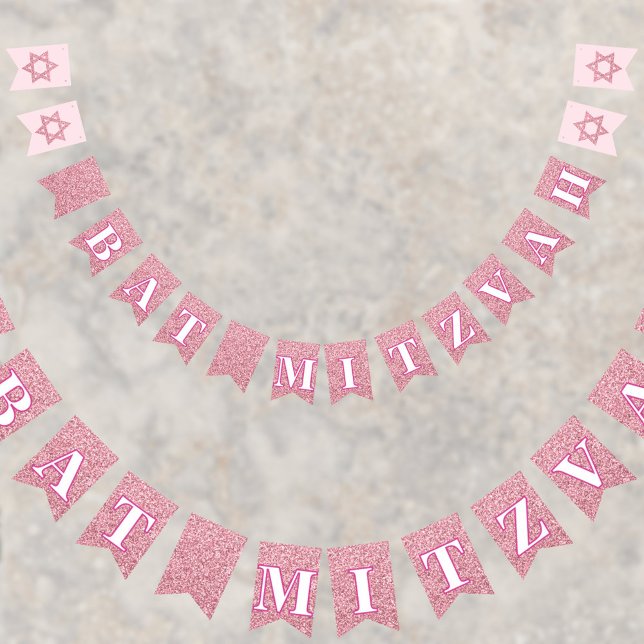 Glam Pink Sparkle Girl Chic Elegante Wimpelkette (A set of glam pink faux glitter bunting flags to add to your Bat Mitzvah party decor)