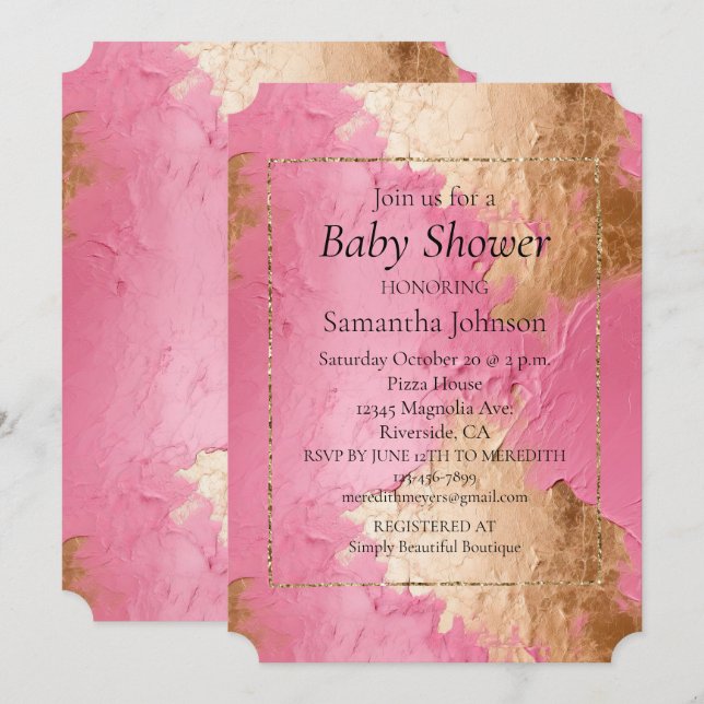 Glam Pink und Gold Baby Dusche Einladung (Vorne/Hinten)