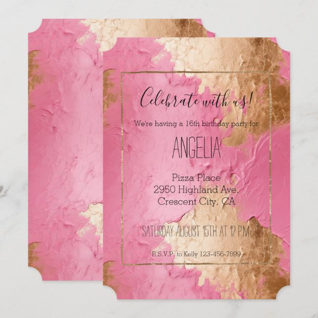 Glam Pink und Gold Einladung (Vorne/Hinten)